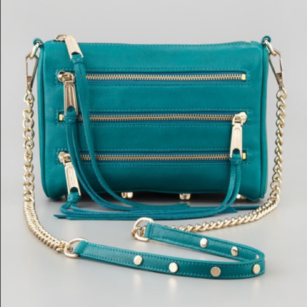 Rebecca Minkoff Mini 5 Zip Teal Leather Crossbody